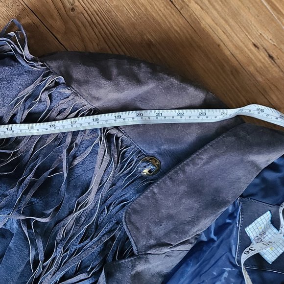 Vintage blue leather western fringe tasseled jacket womens small/medium - Picture 2 of 8